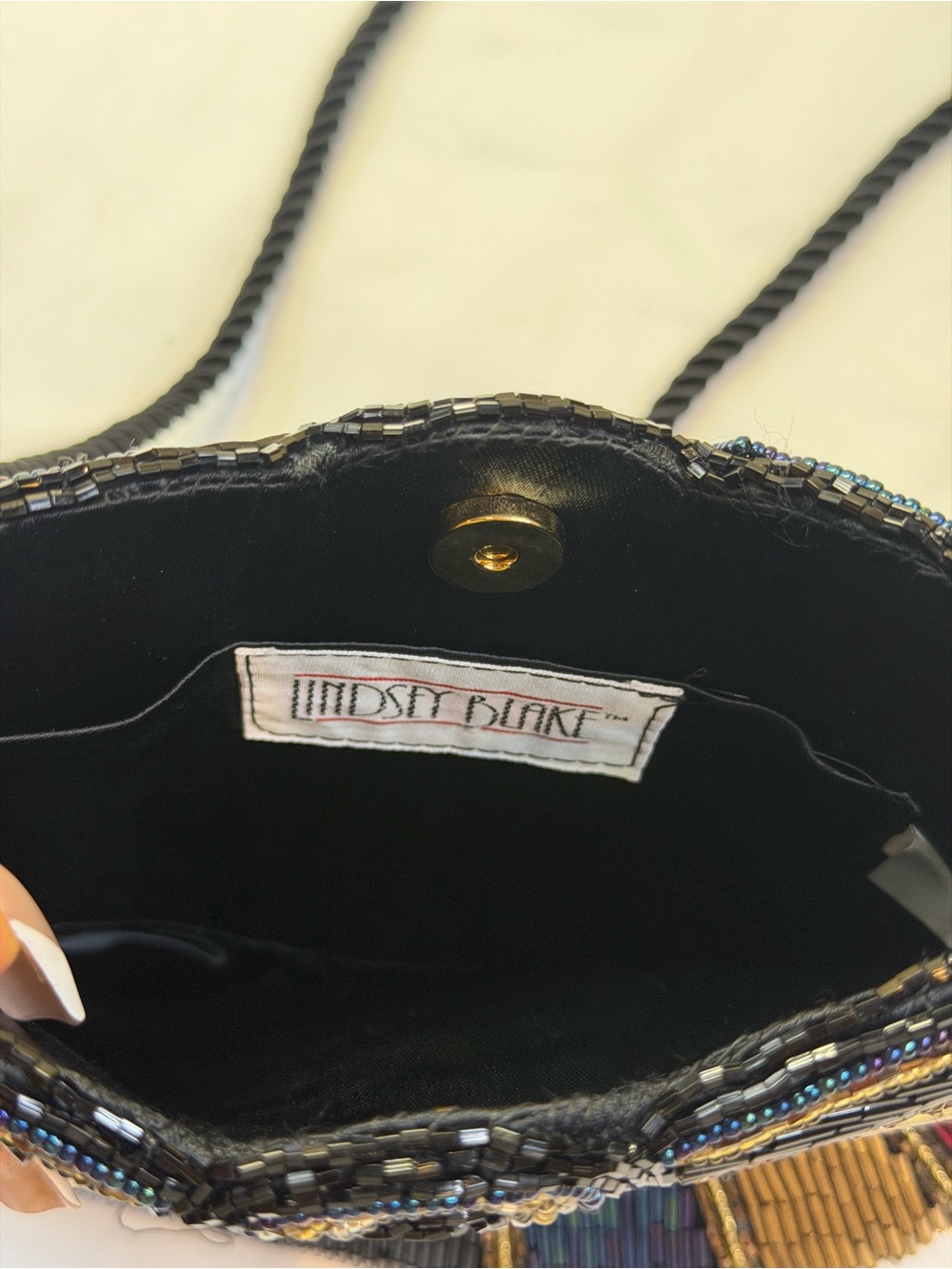 Multicolor Beaded Fan-Panel Crossbody Bag with Black Rope Strap - Picture 5 of 9